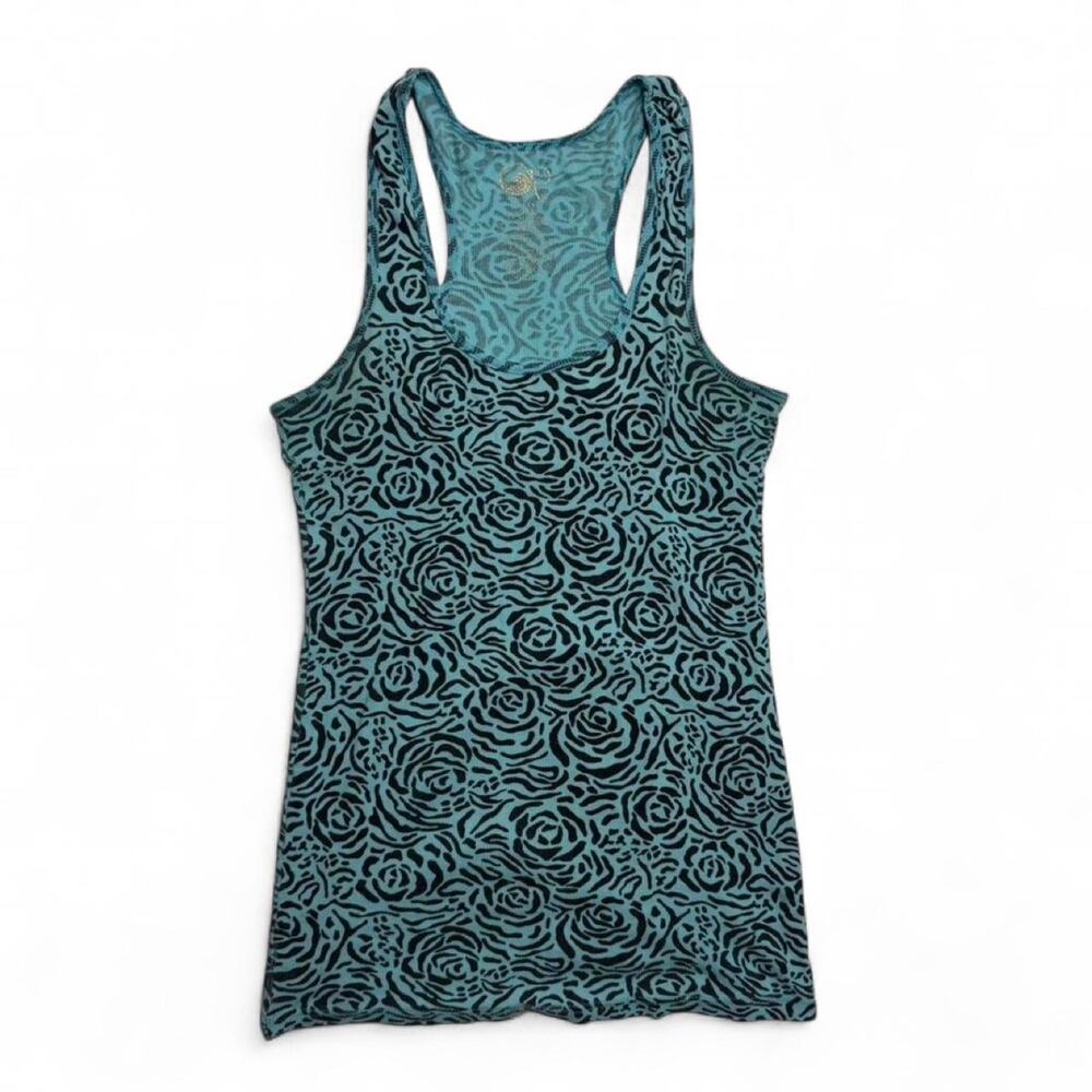 Ocean Pacific Y2K Pattered Teal Blue + Black cotton tank top full length Large
